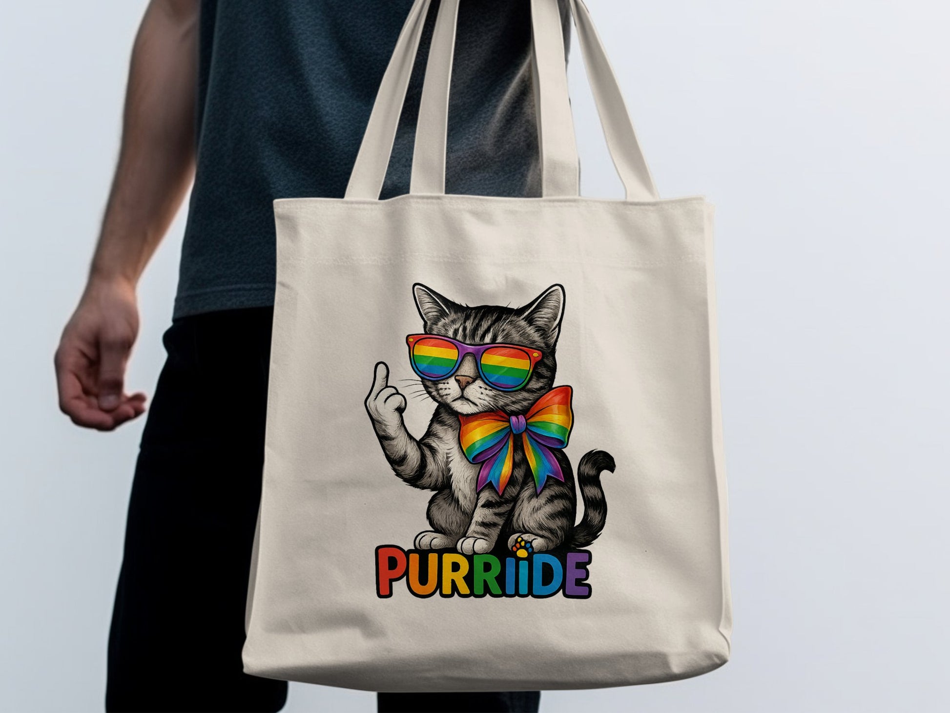Purrride Cat with Rainbow Shades Tote Bag product type