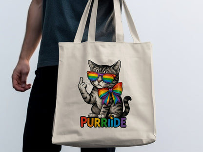 Purrride Cat with Rainbow Shades Tote Bag product type