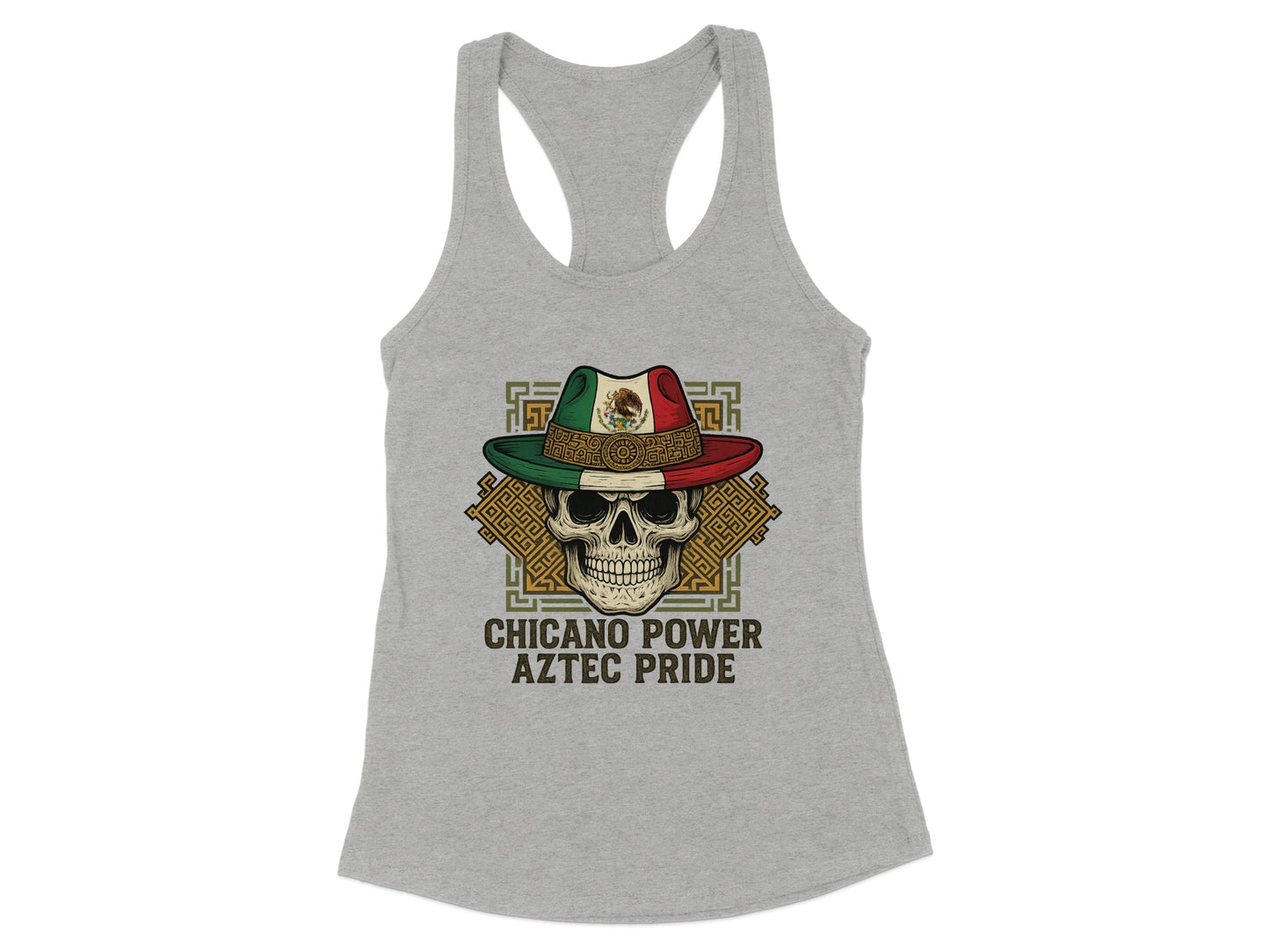 Chicano Power Aztec Pride Skull Graphic Tank Top