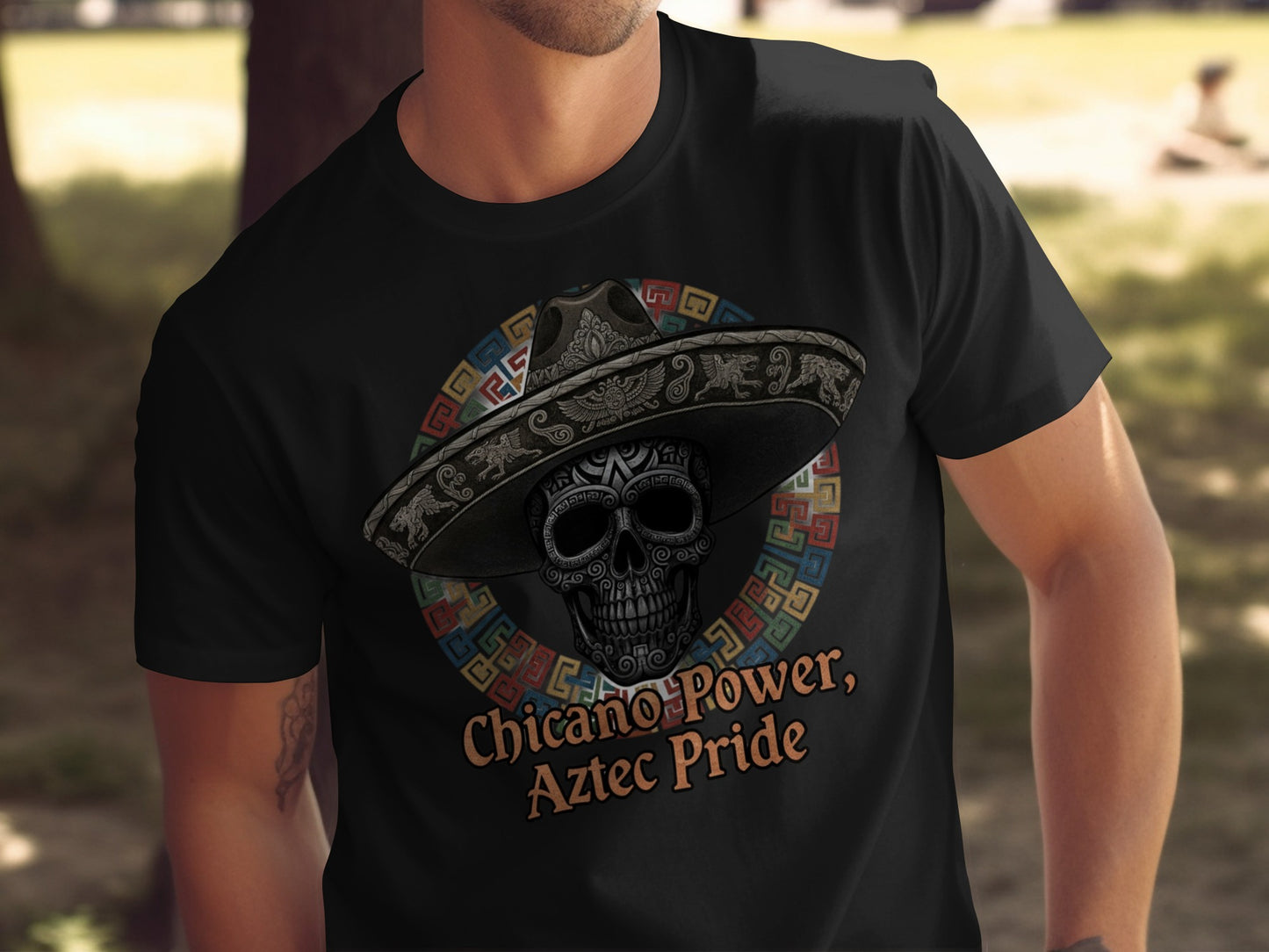 Chicano Power Aztec Pride Skull Design T-shirt product