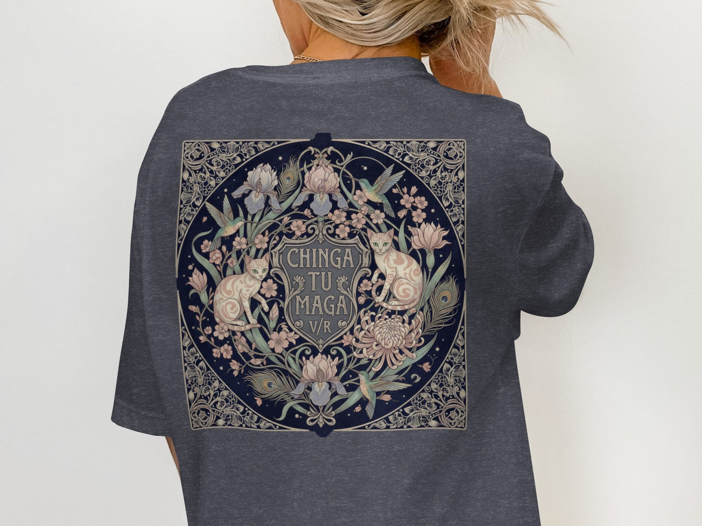 Chinga Tu Maga VR Flower and Cats Graphic Shirt