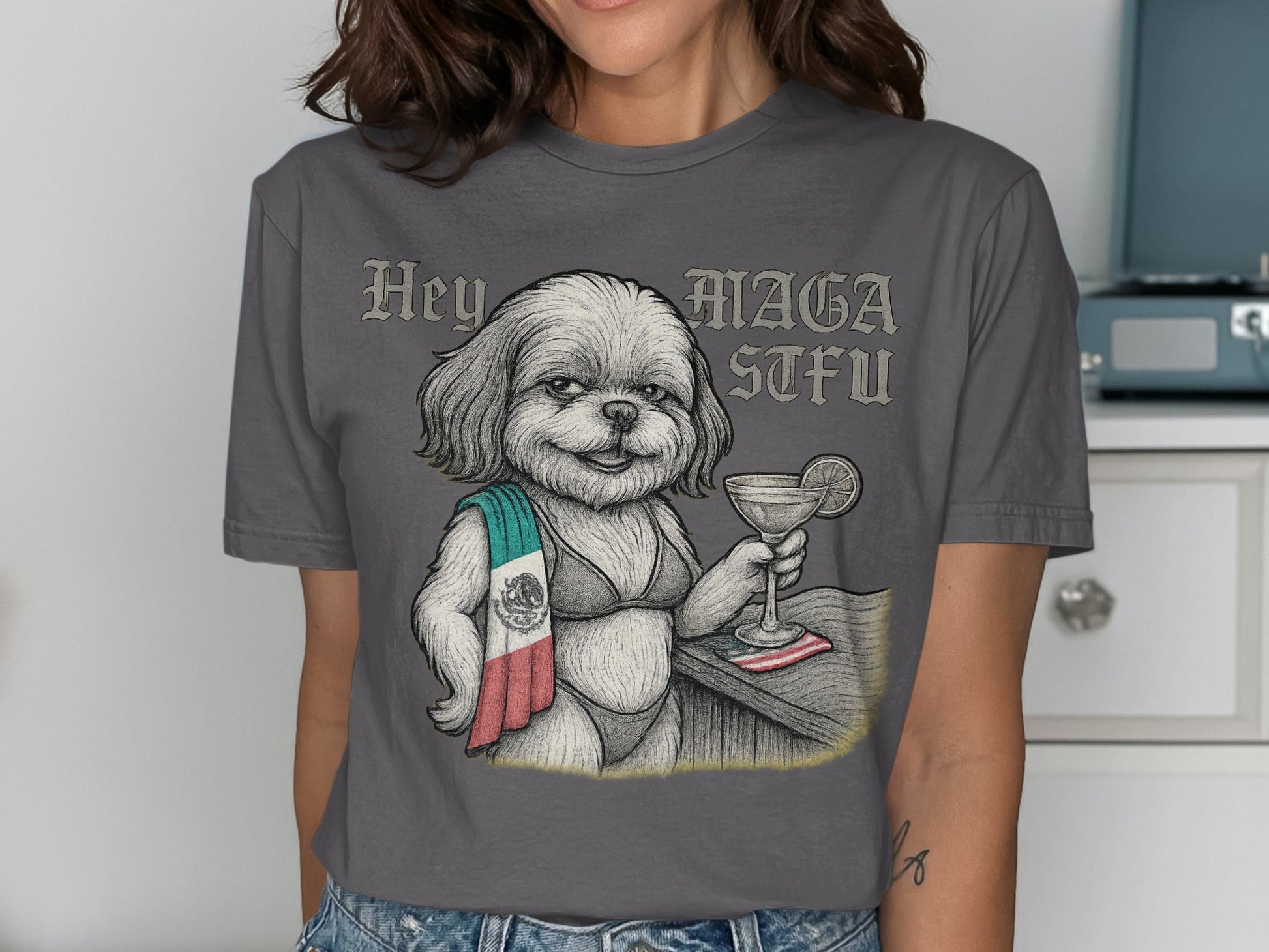Hey MAGA AFU Cute Dog T-Shirt Relaxed Fit Grey Shirt product