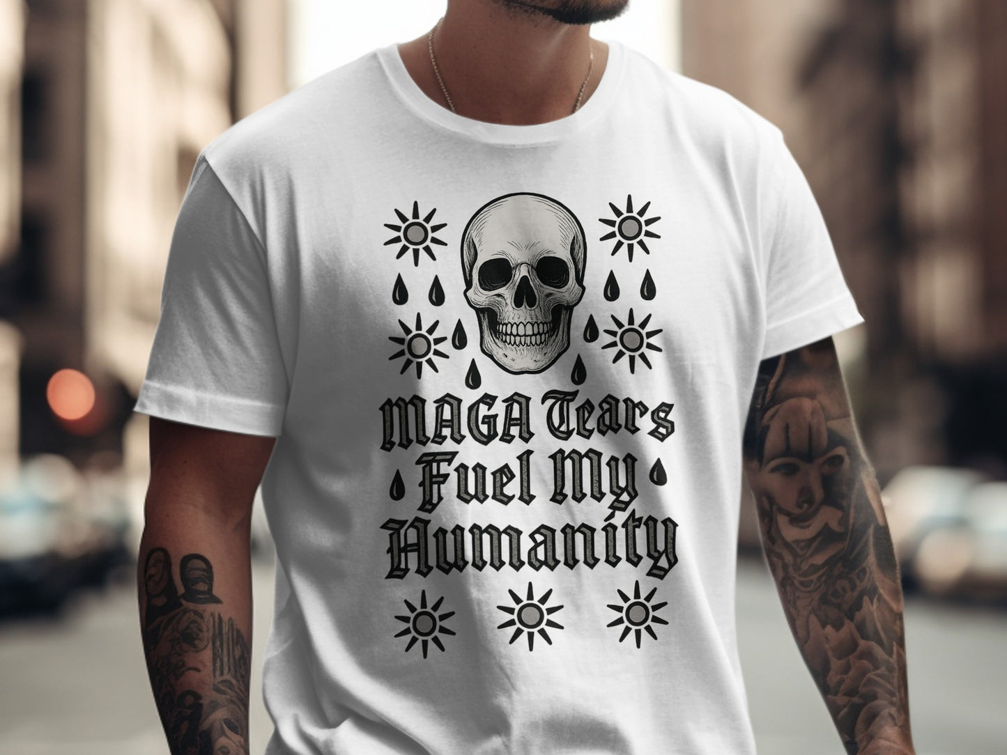 MAGA Tears Fuel My Humanity skull design t-shirt