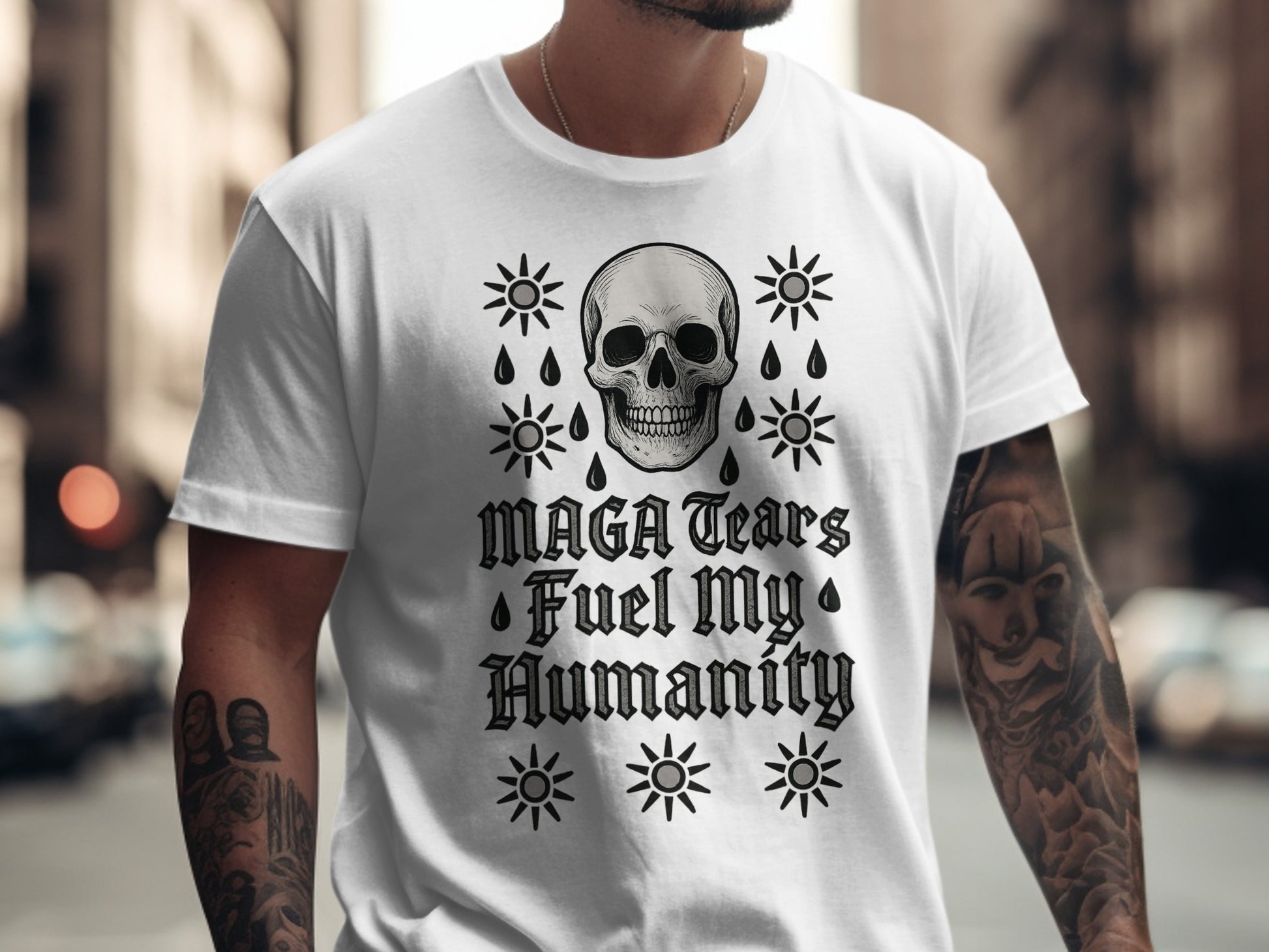 MAGA Tears Fuel My Humanity skull design t-shirt