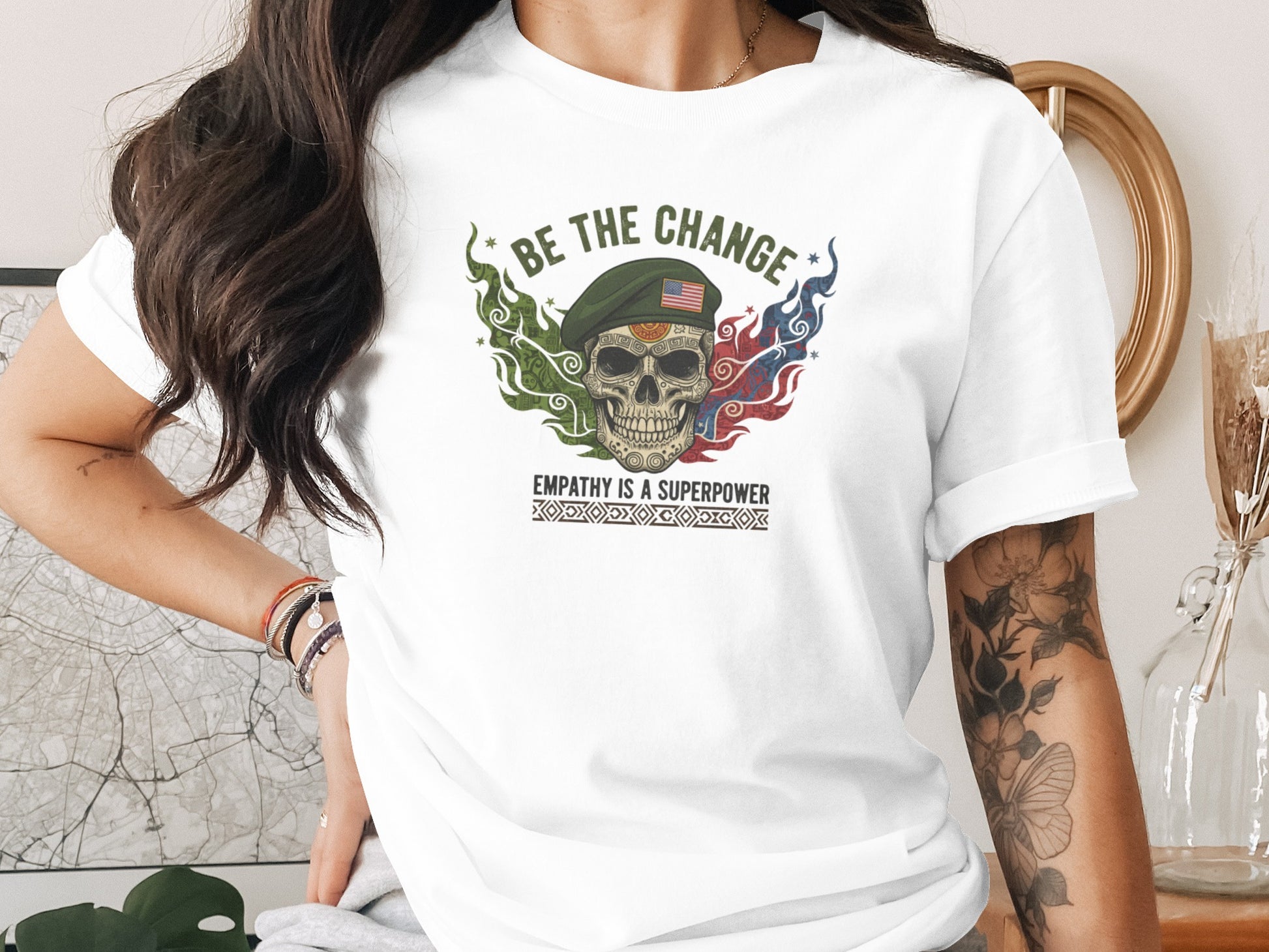 Be The Change Skull Design Empathy is Superpower Shirt