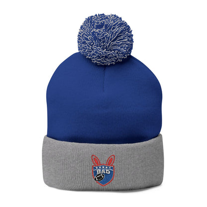 Blue Cuffed Beanie with Rabbit Ears Logo Design