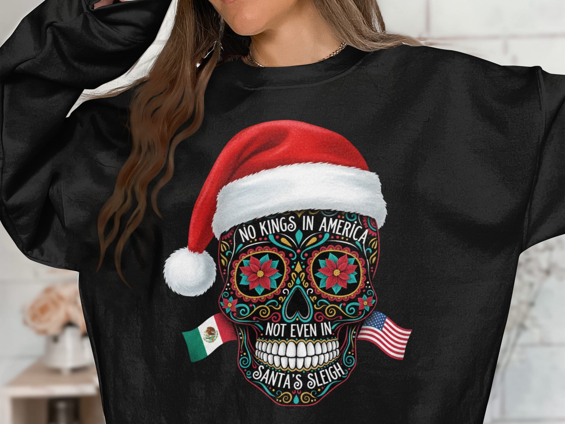 No Kings in America Not Even in Santa's Sleigh Shirt