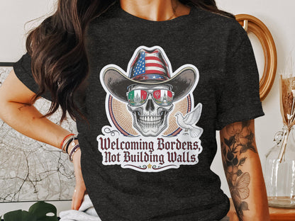 Welcoming Borders Not Building Walls Skull T-Shirt product type