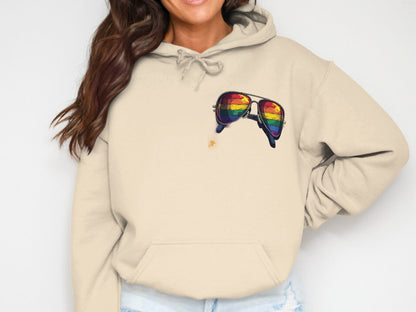 Rainbow Sunglasses Graphic on Beige Hoodie product