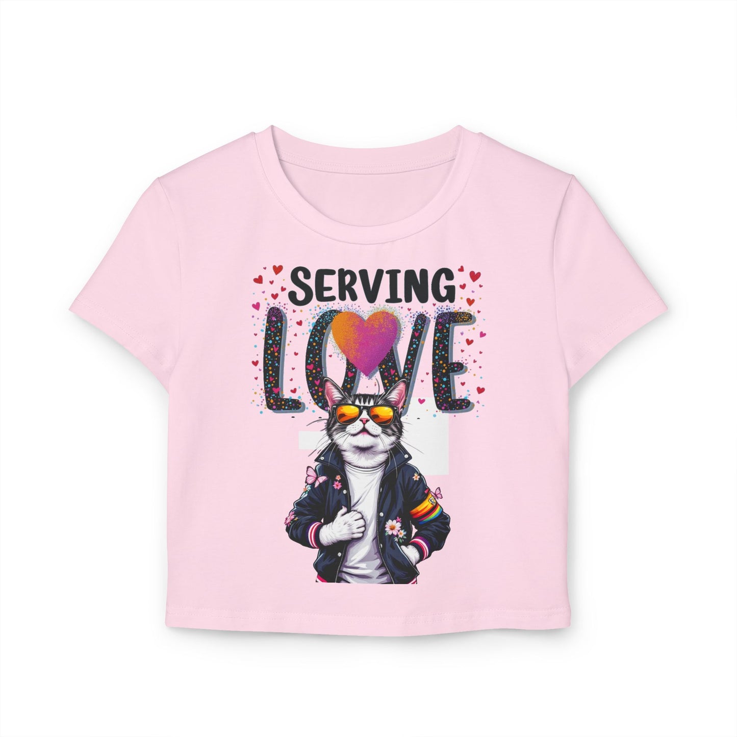 Serving Love Cat Graphic Baby Tee for Women