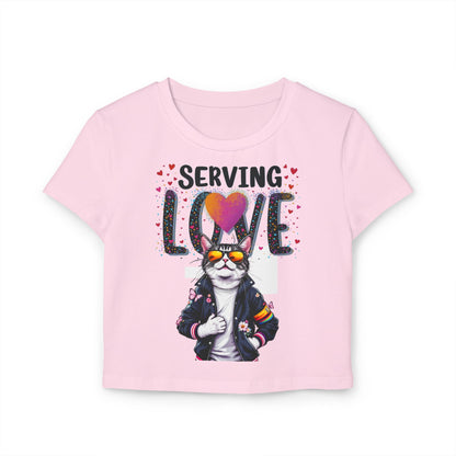 Serving Love Cat Graphic Baby Tee for Women