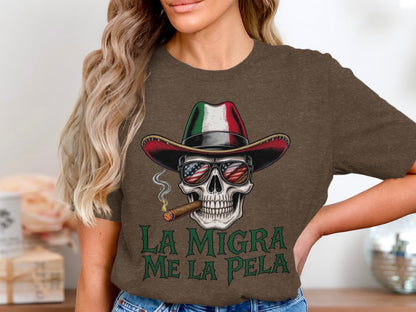 La Migra Me La Pela Skull Cigar T-Shirt product