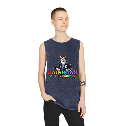 Unisex Stonewash Graphic Tank Top - Rainbow Theme, Perfect for Summer Parties, Pride Events, Casual Outings, Music Festivals, LGBTQ+ Spirit