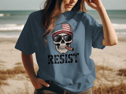 Patriotic Skull with Sunglasses Resist Printed Shirt Product