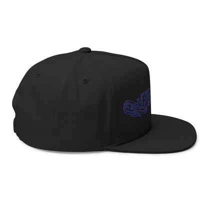 Black Snapback Hat with Embroidered Text Design Hat