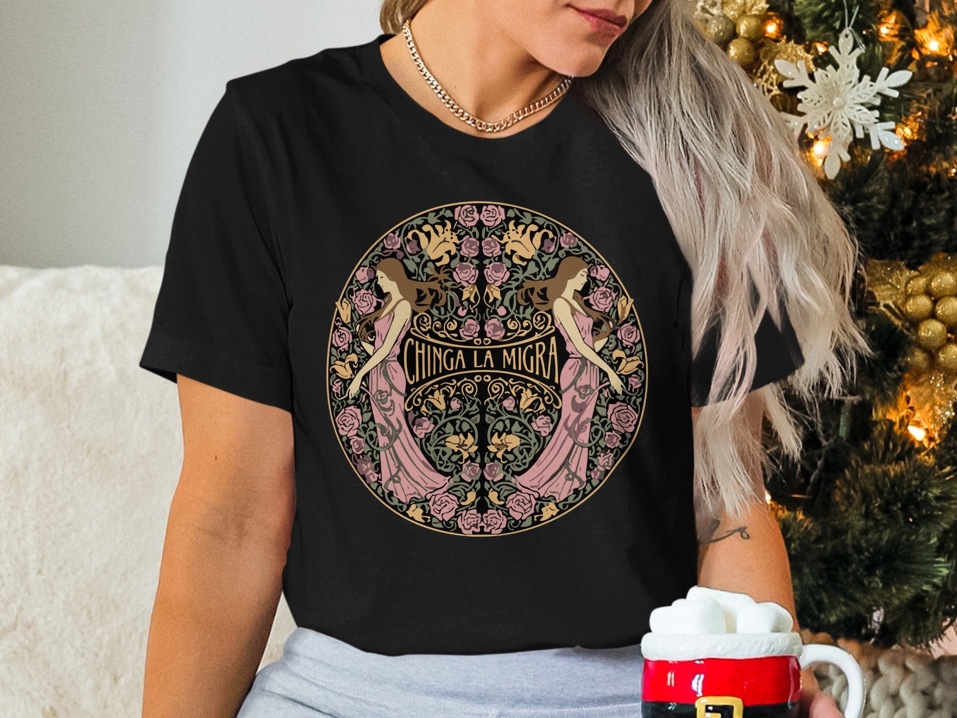 Chinga La Migra Black Graphic Design T-Shirt