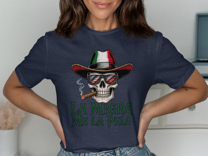 La Migra Me La Pela Skull Smoking Graphic T-shirt product type