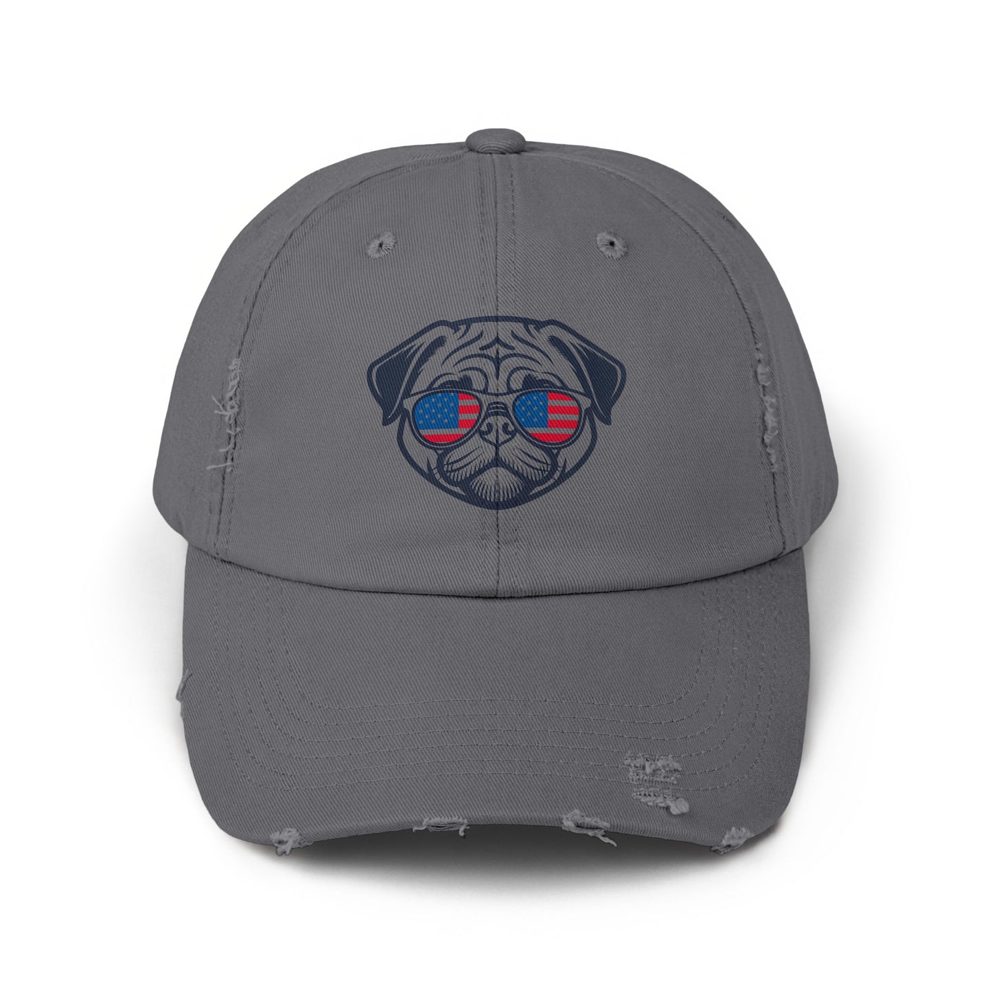 Patriotic Pug Dog Embroidered Distressed Dad Hat product type
