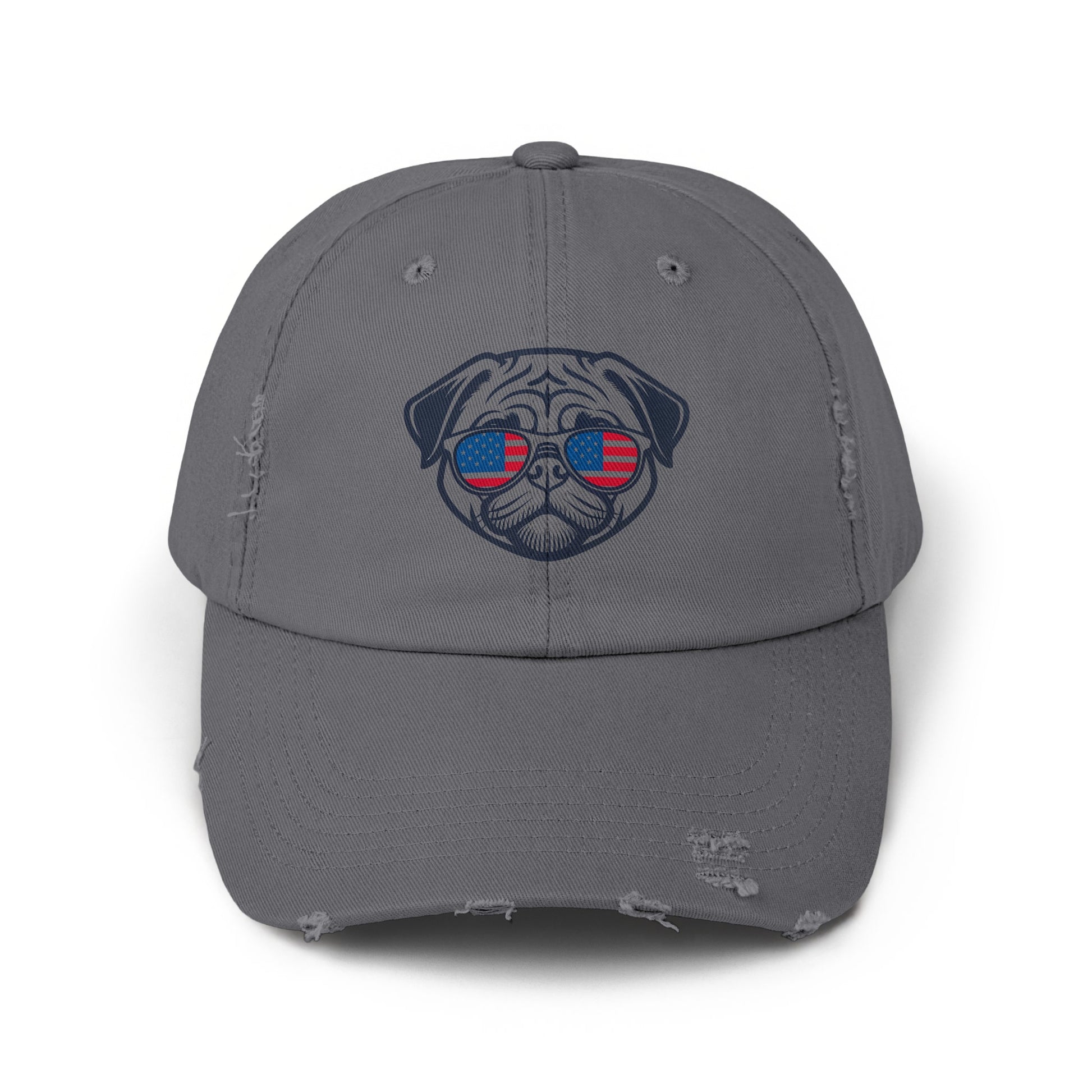 Patriotic Pug Dog Embroidered Distressed Dad Hat product type