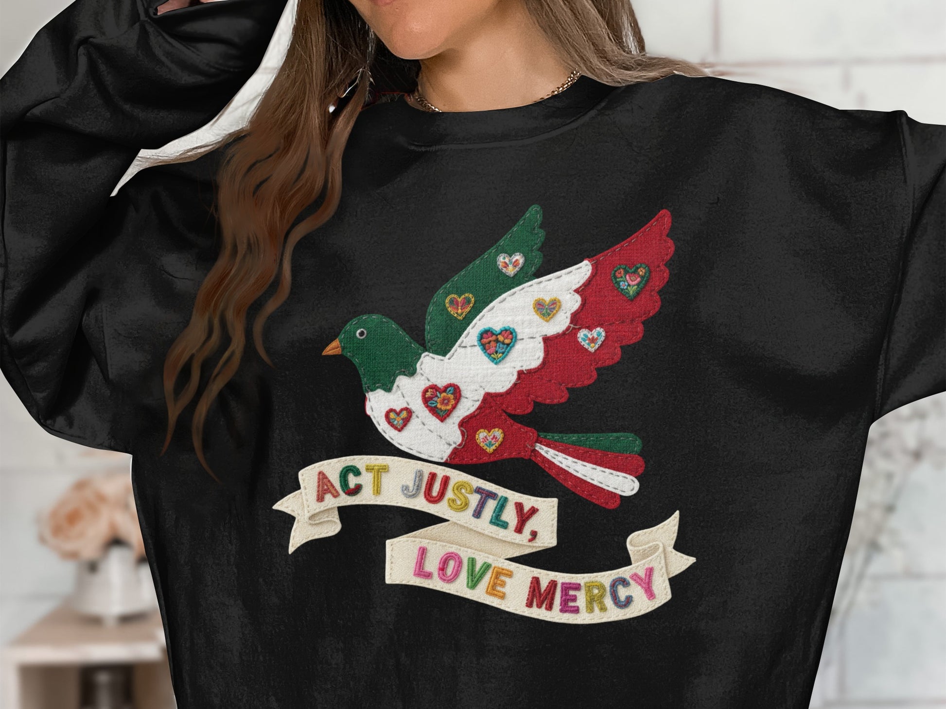 Act Justly Love Mercy Colorful Bird Graphic Sweatshirt