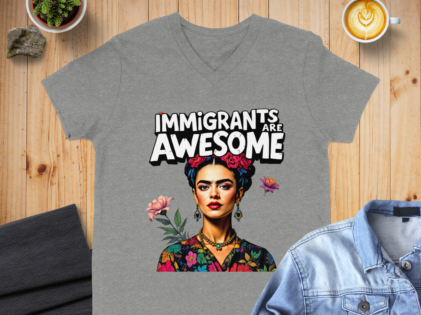Immigrants are Awesome Graphic V-neck T-shirt