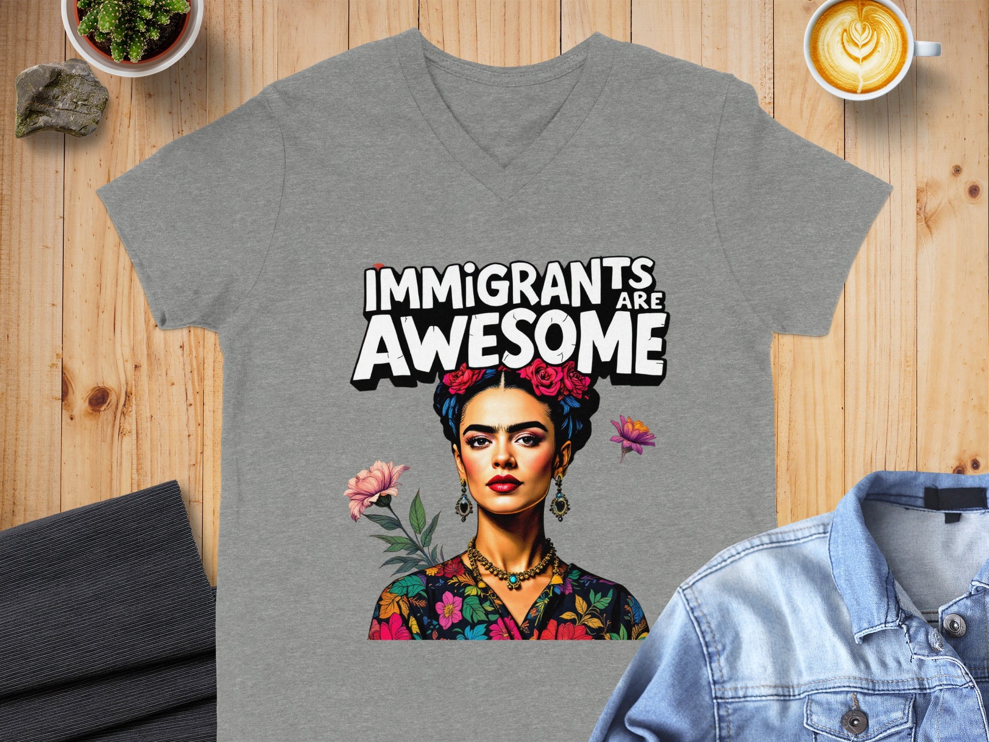 Immigrants are Awesome Graphic V-neck T-shirt