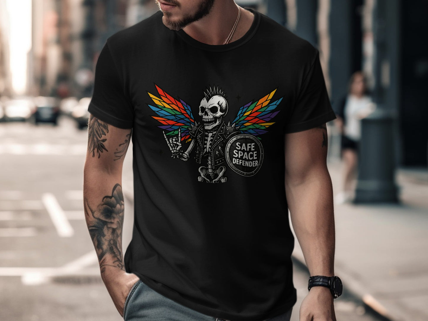 Safe Space Defender Skeleton with Wings T-shirt