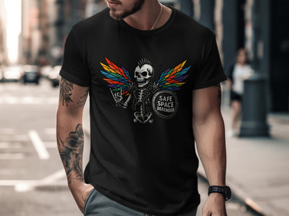 Safe Space Defender Skeleton with Wings T-shirt