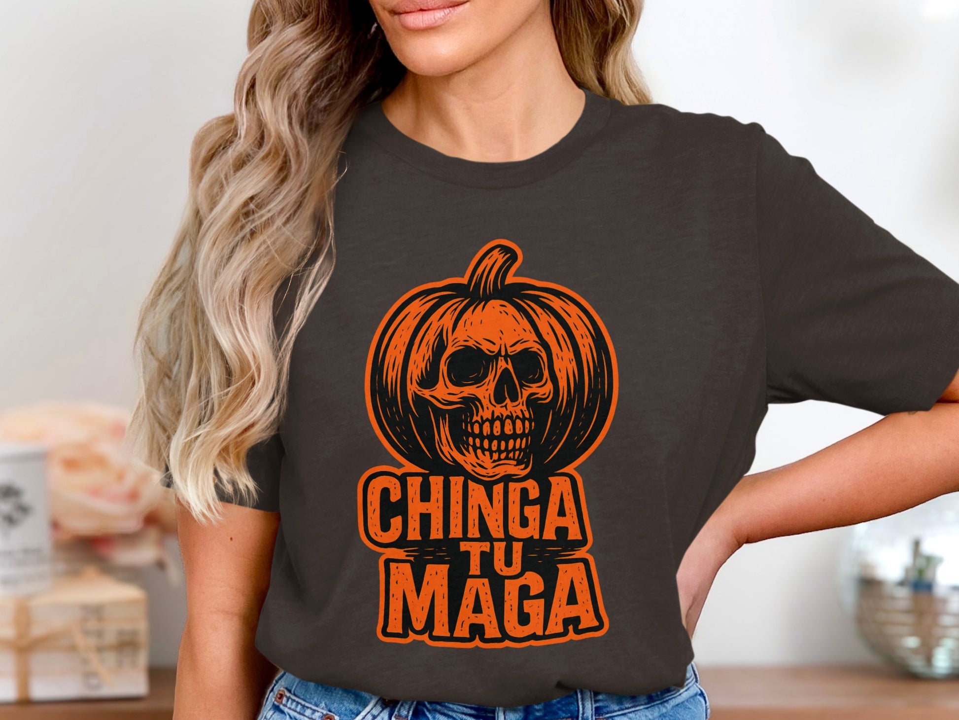 Chinga Tu Maga Skull Pumpkin Halloween Shirt product