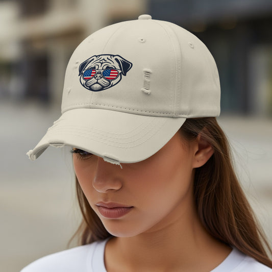 Fun Pug Wearing Sunglasses Embroidered Baseball Cap product