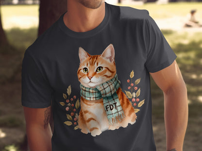 Adorable Cat with Scarf Design on Black Shirt Product