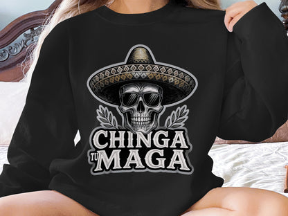 Chinga Tu Maga Skull with Sombrero Long Sleeve Shirt Product Type