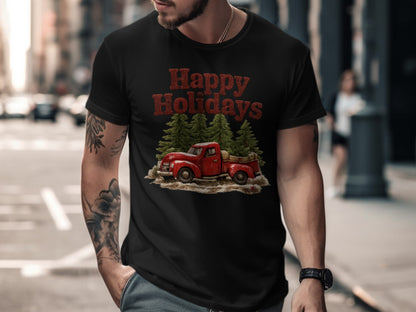 Happy Holidays Red Truck with Forest Graphic Shirt