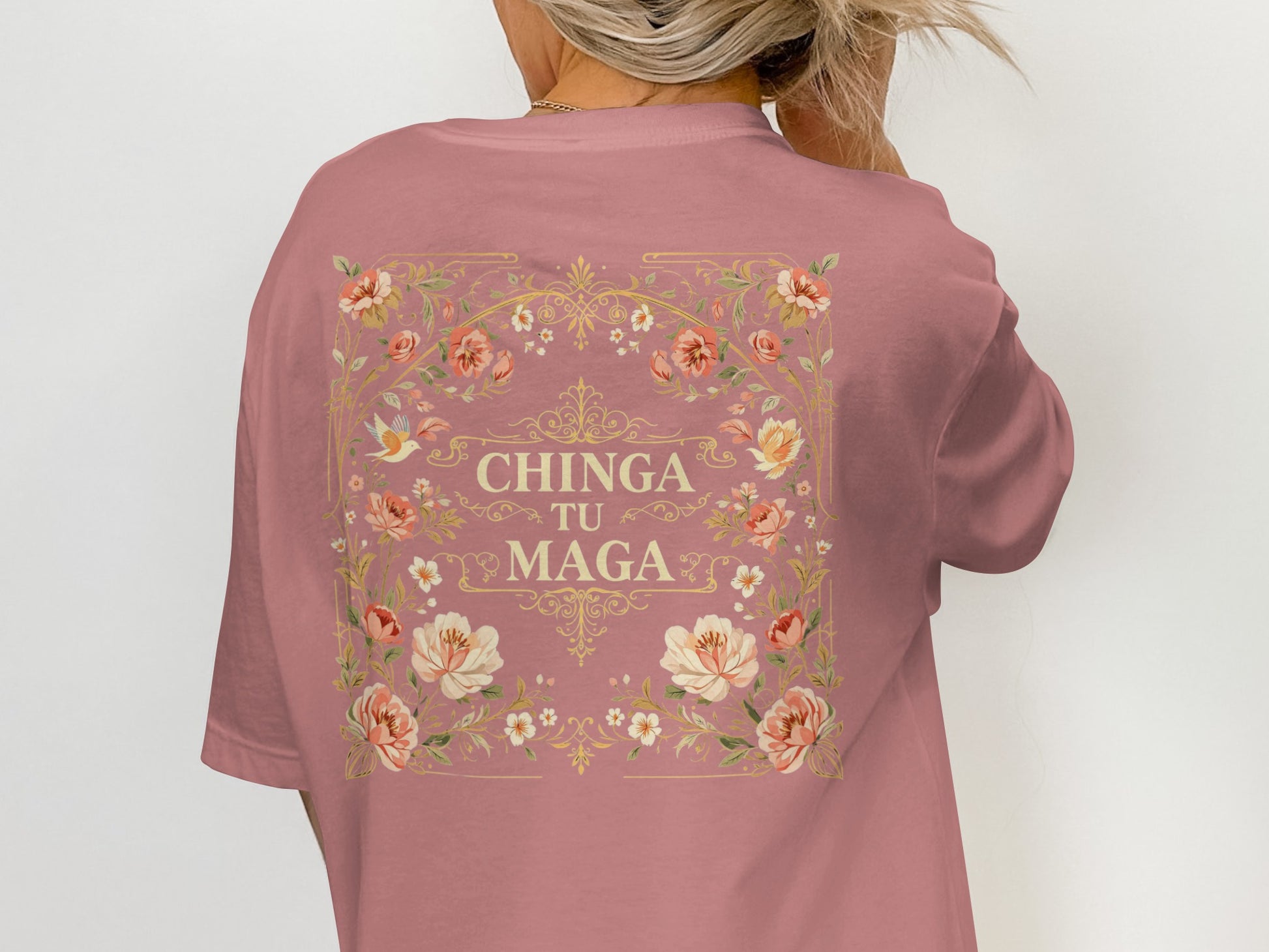 Floral Design Chinga Tu Maga Printed T-shirt
