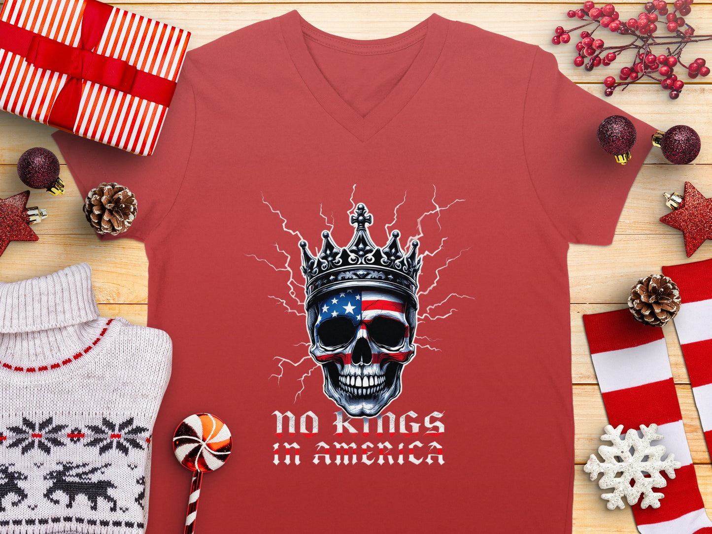 No Kings In America Skull Graphic Tee Shirt