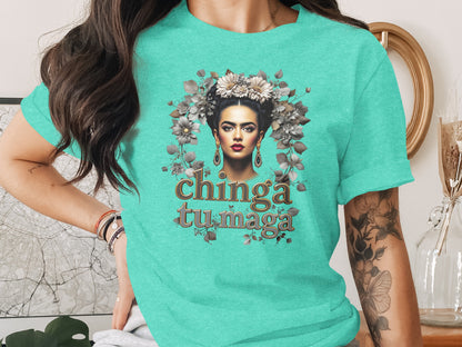 Chinga Tu Maga Graphic Tee Flower Crown Design Shirt