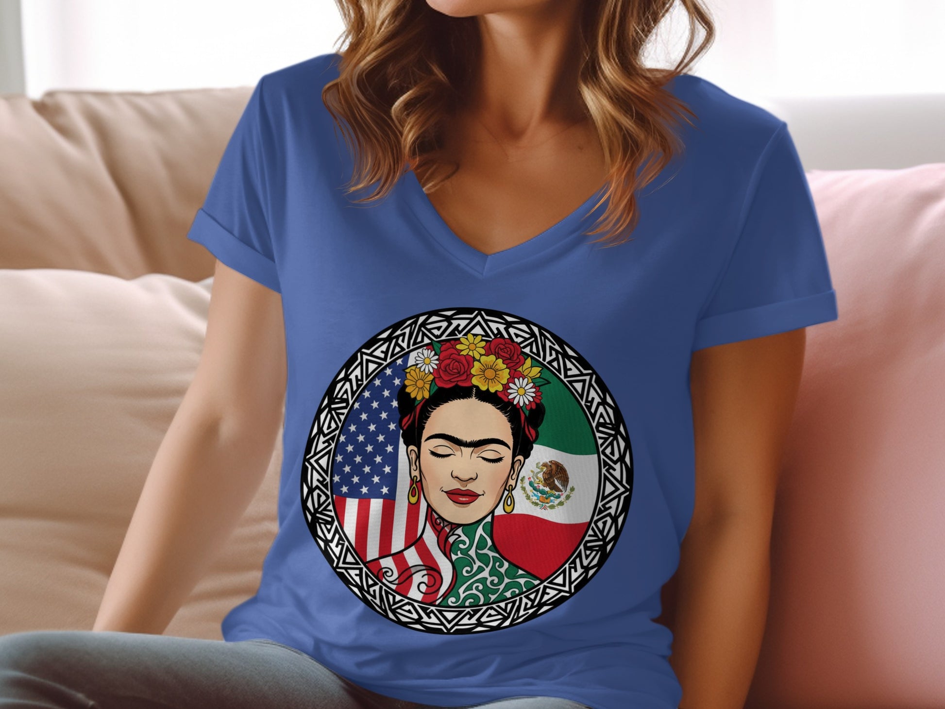 Unique Frida Kahlo Art V-Neck T-Shirt for Women