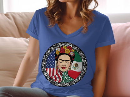 Unique Frida Kahlo Art V-Neck T-Shirt for Women
