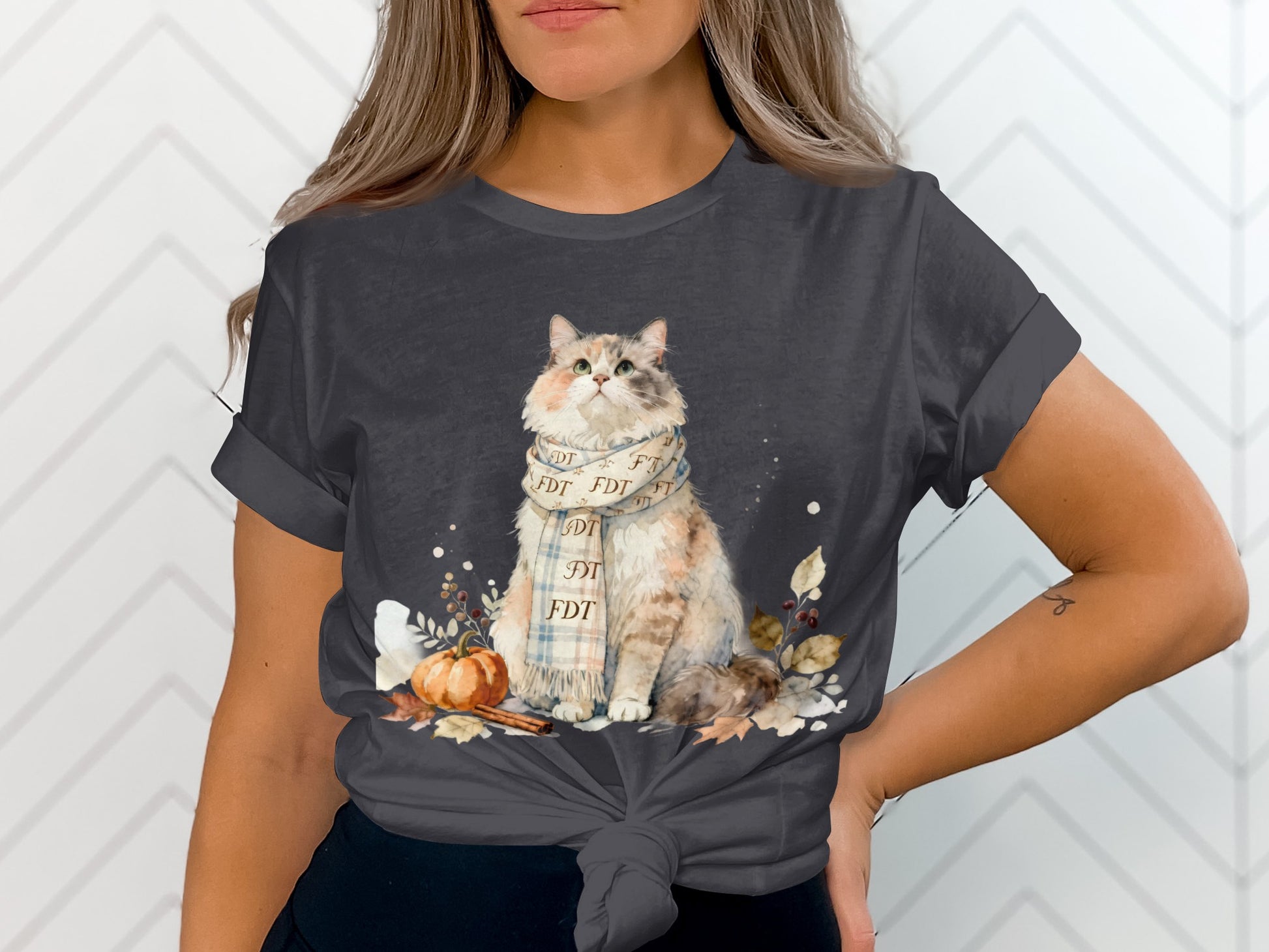 Adorable Autumn Cat Graphic Tee for Pet Lovers