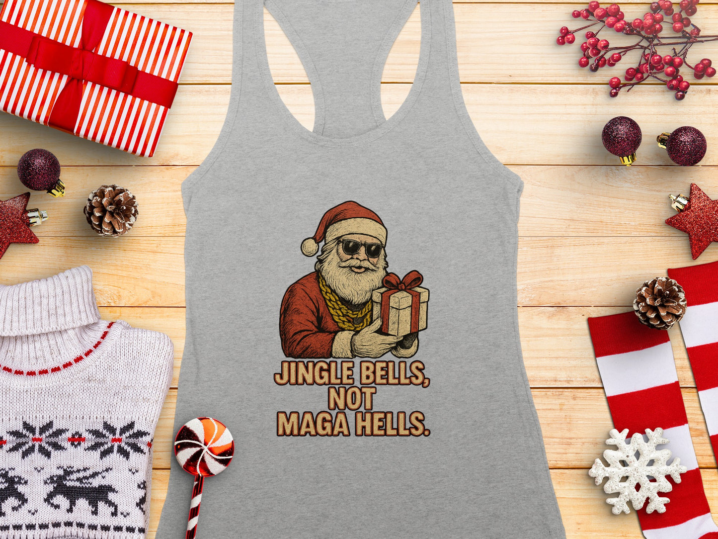 Funny Santa Jingle Bells Not Maga Hells Tank Top