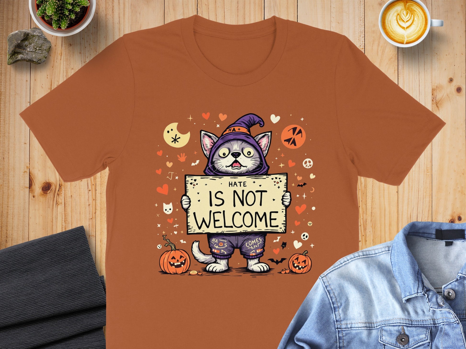 Halloween Cat Holding Sign Novelty Graphic T-Shirt product