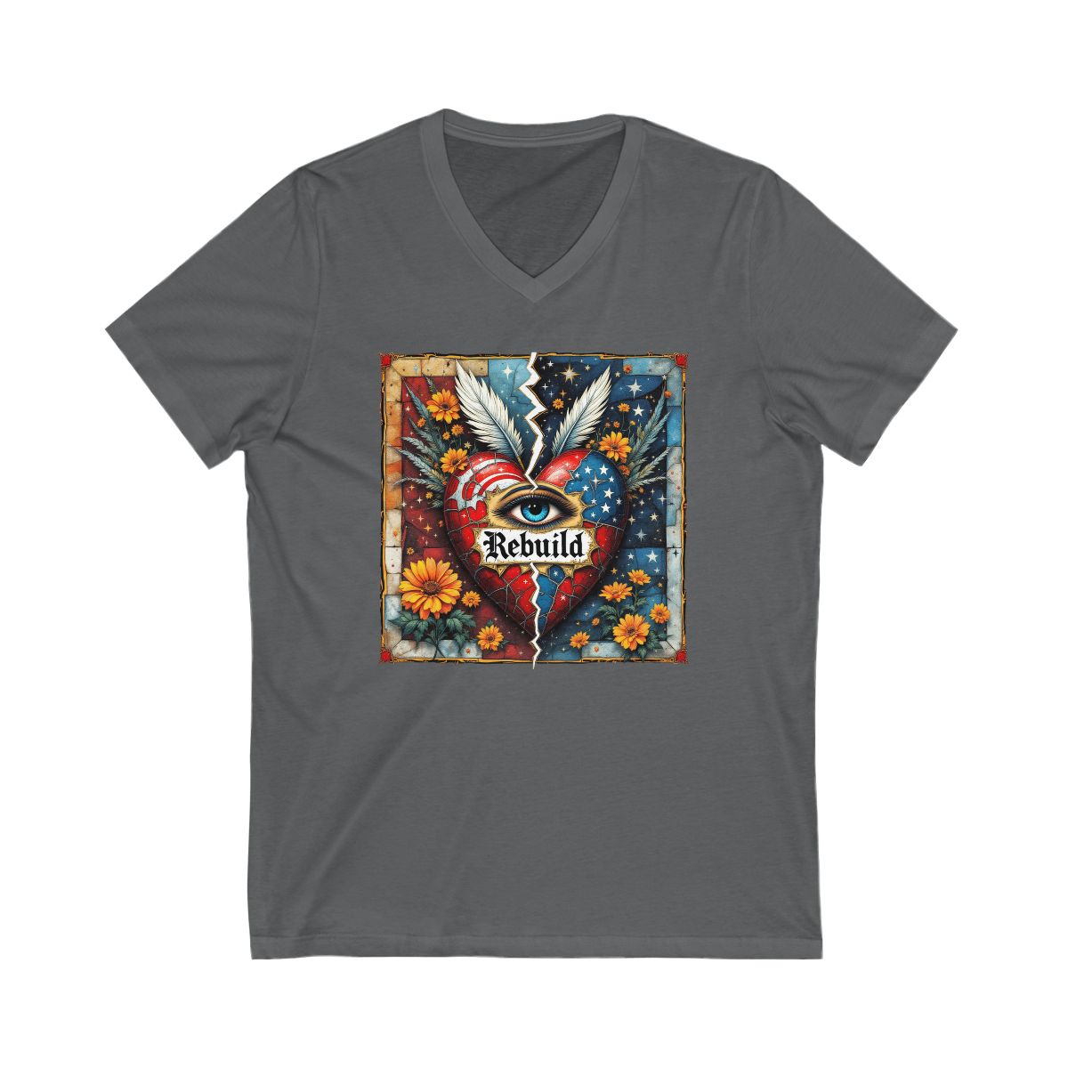Rebuild Heart and Flowers Design V-neck T-shirt product