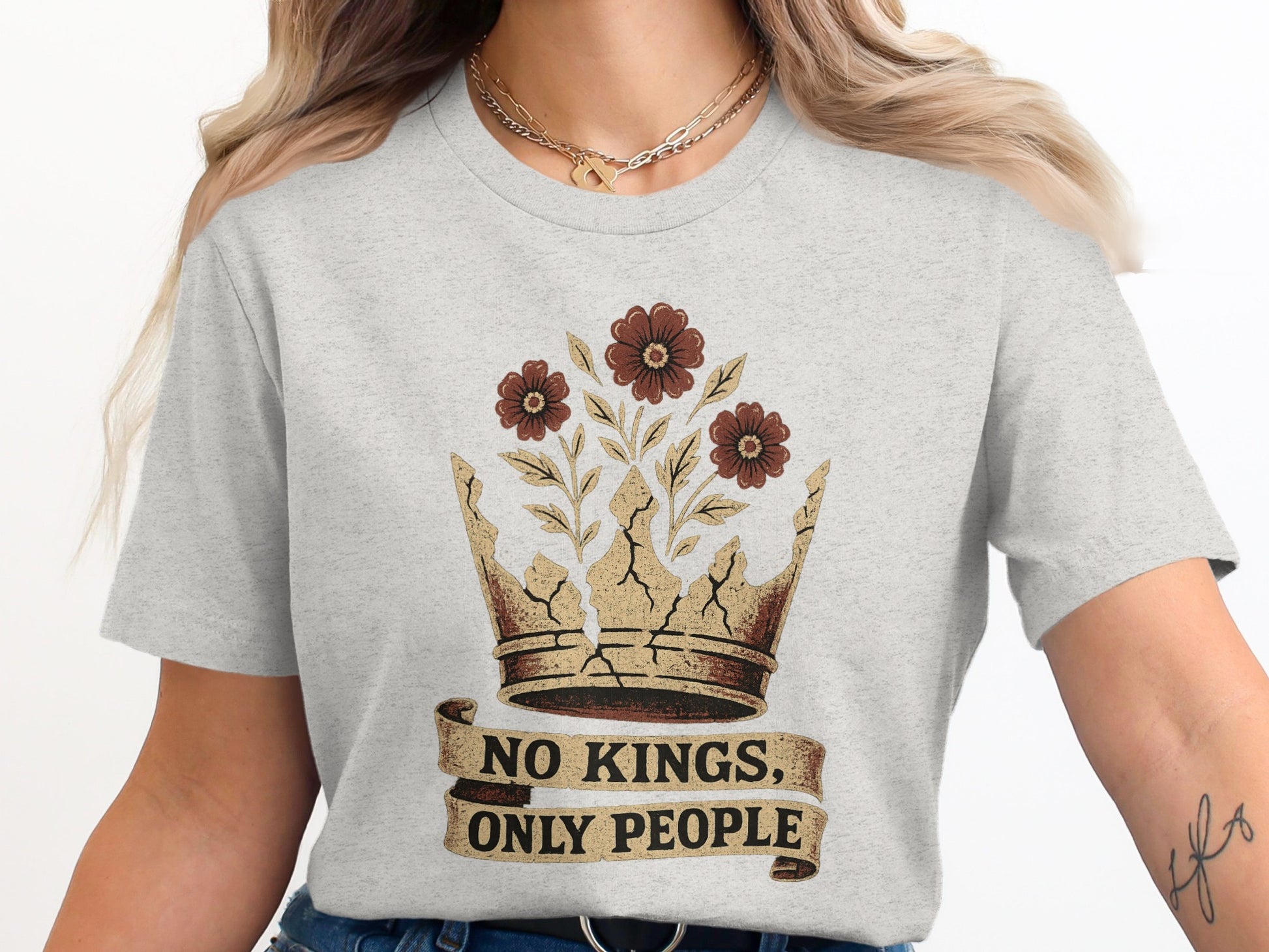 No Kings Only People Crown Graphic Tee Shirt product