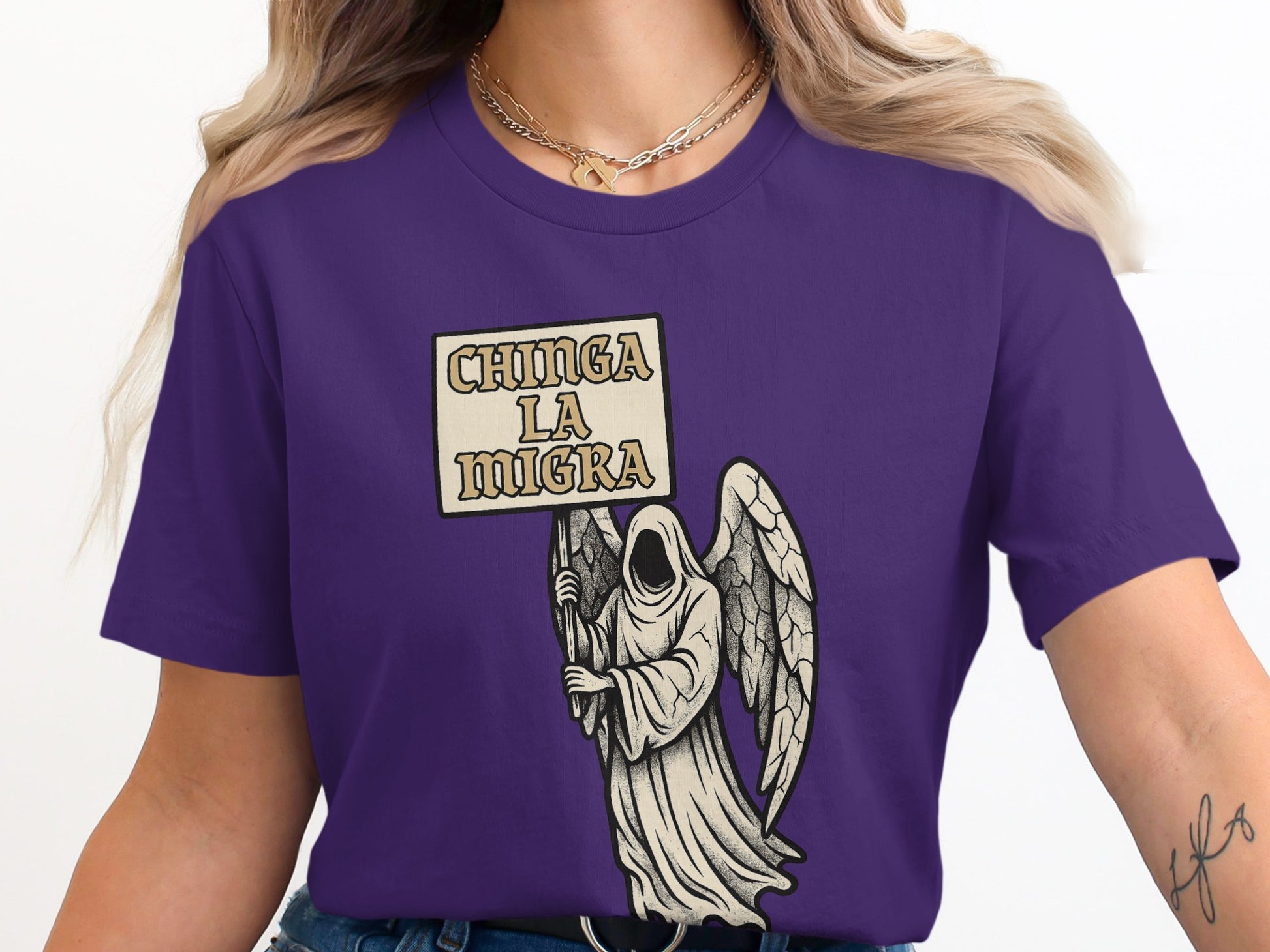 Chinga La Migra Text Art Design Printed T-shirt product