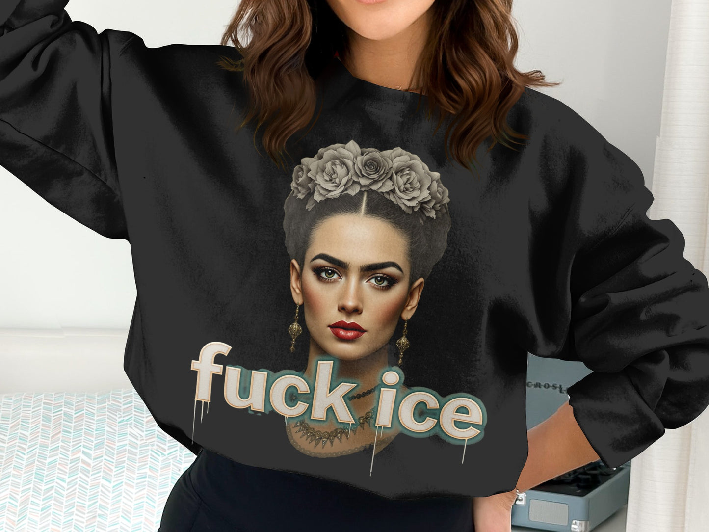 Frida inspired artistic portrait statement sweatshirt