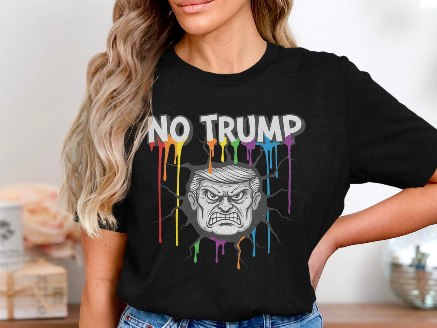 No Trump Angry Face Dripping Rainbow T-Shirt product