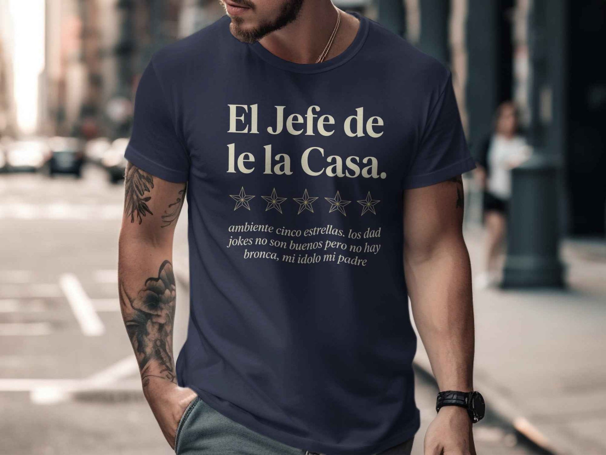 Father's Day El Jefe 5-Star Dad Joke Tee "El Jefe de la Casa" Luxe Graphic Tee