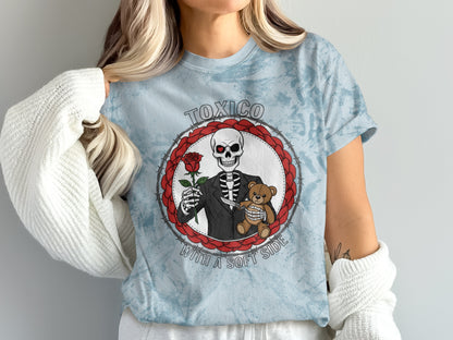 TOXICO With a Soft Side Skeleton Holding Rose Shirt