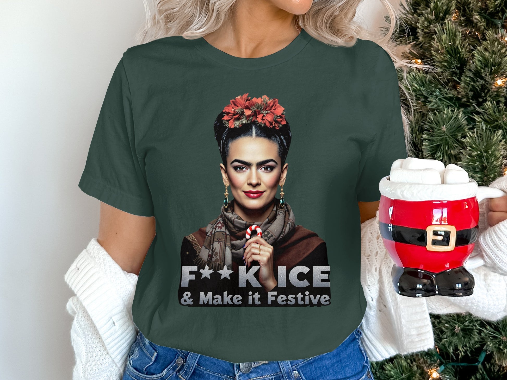 F**K ICE & Make it Festive printed shirt