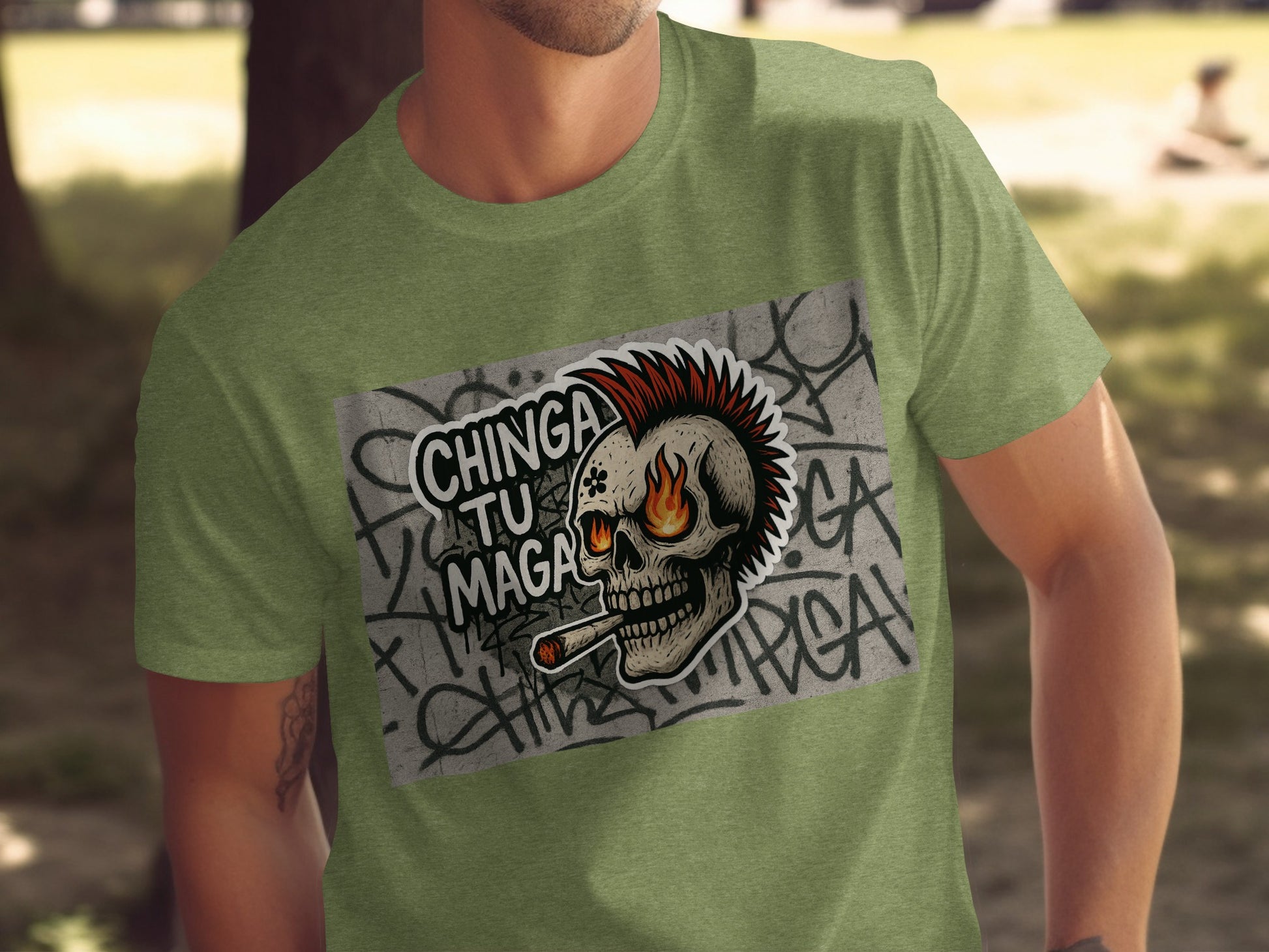Chinga Tu Maga Skull Design Graffiti Art T-shirt product